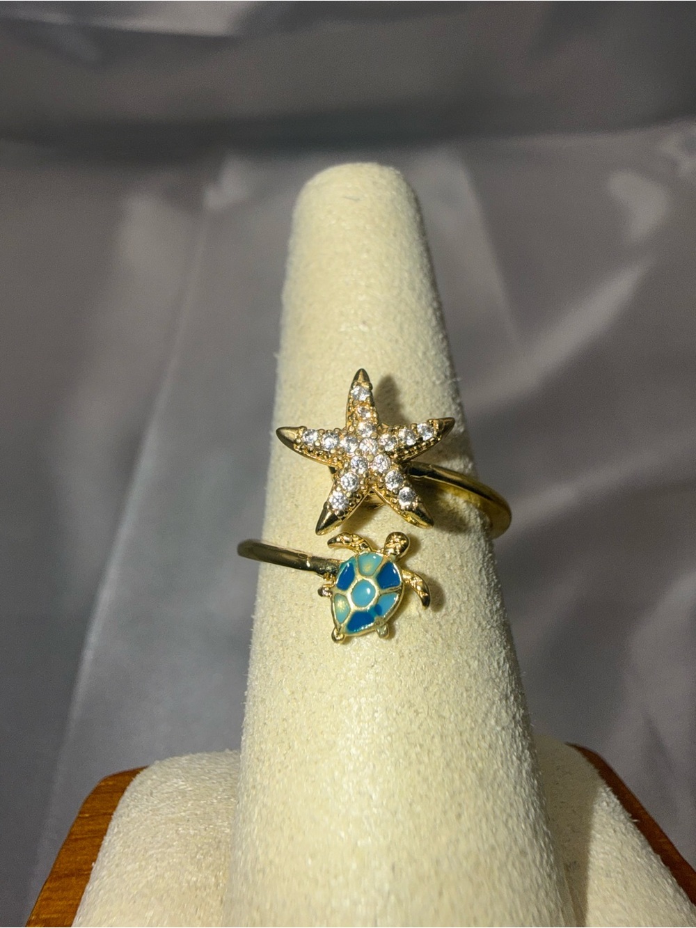 Nautical Starfish and Turtle Spinner Ring 18k dipped, AAACZ
